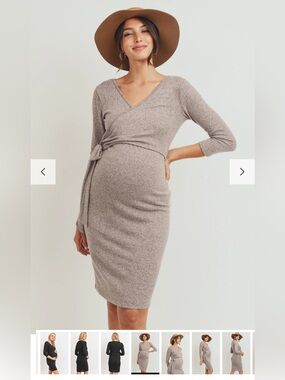 Hello MIZ Maternity/Nursing Knit Wrap Dress with Tie in Dusty Pink